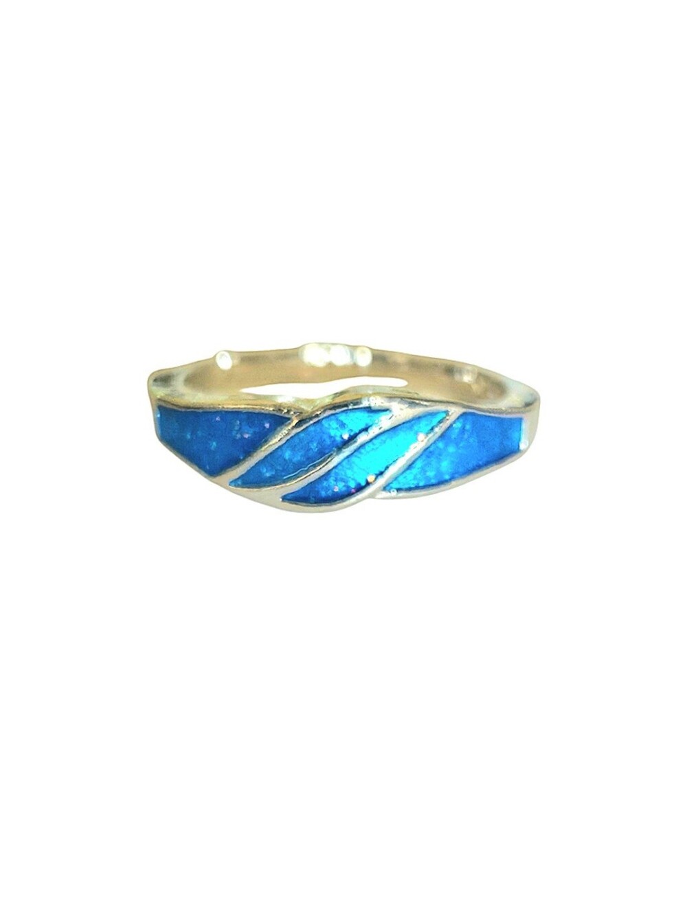Sterling Silver Wave Ring With Blue Inlay, Size 8.5